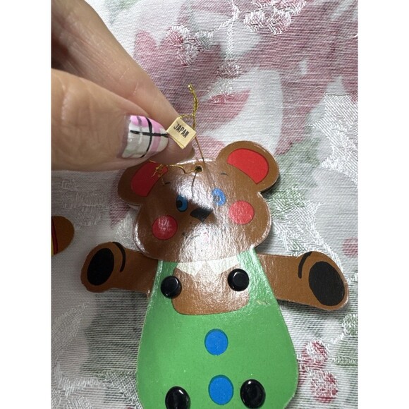 Vtg 60s 70s Lot 4 Cardboard Japan Ornaments Bears Jointed Arms Legs 5" Die Cut - Picture 7 of 9